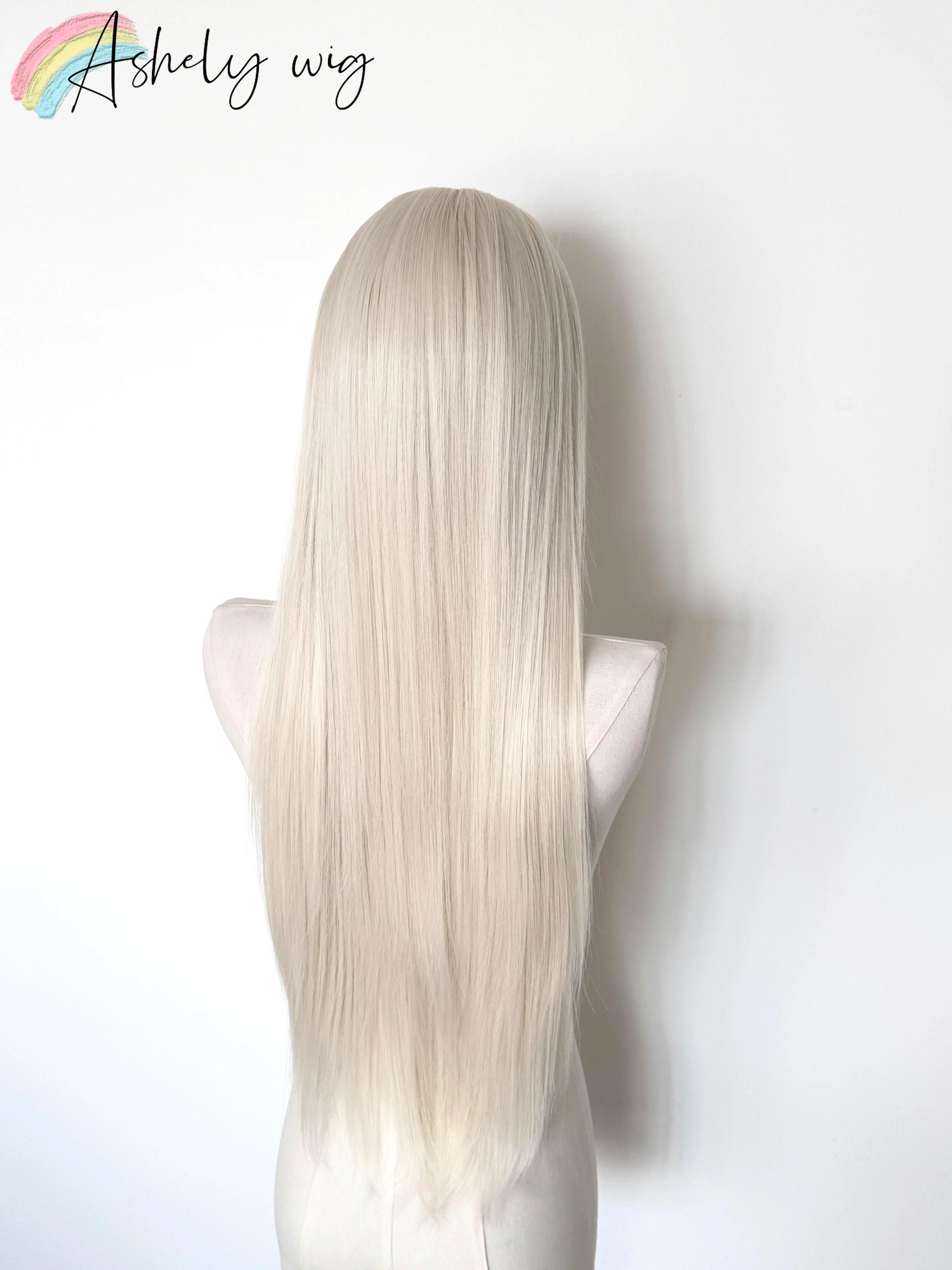 Perruque Lacefront platine 13x4 longue ligne droite perruque avant en dentelle blanche fibres haute