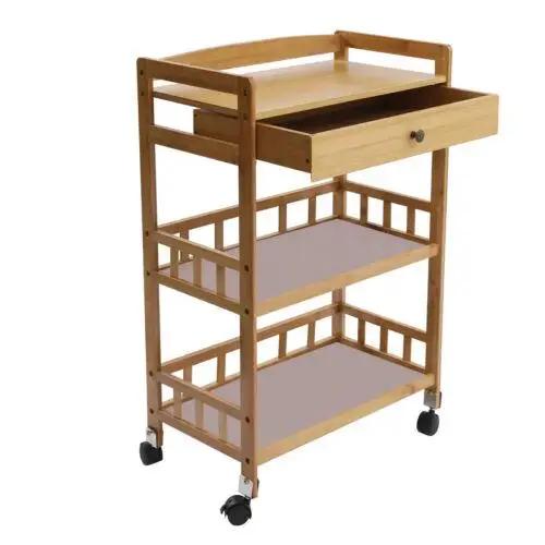 Chariot de Cuisine Roulant en Bambou avec Support de Rangement, Étagères à 3 Niveaux, Organisateur,