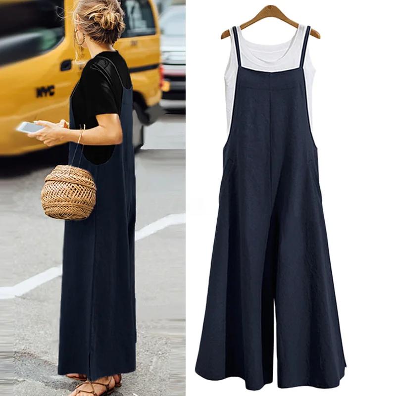 Combinaison à bretelles pour femmes, couleur unie, pantalon à jambes larges, salopette à bretelles,