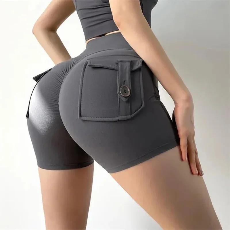 Pantalon cargo trois-quarts pour femme, poche sèche à l'air, levage serré des hanches, short de yoga