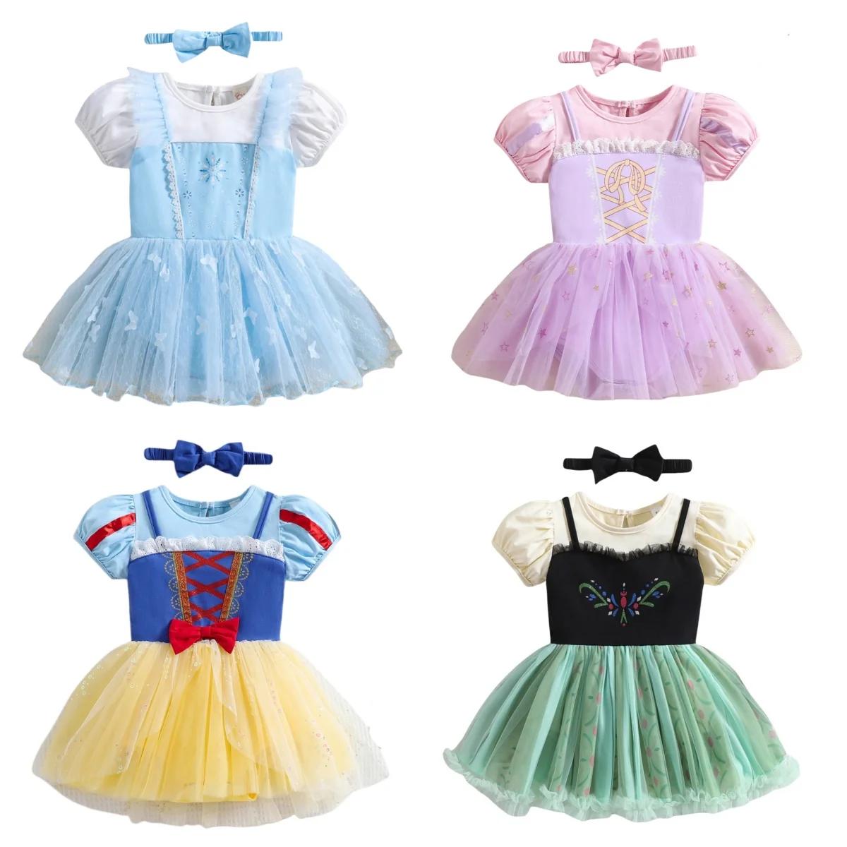 Robe de combinaison pour bébé fille, barboteuse de princesse avec bandeaux, vêtements pour enfants,