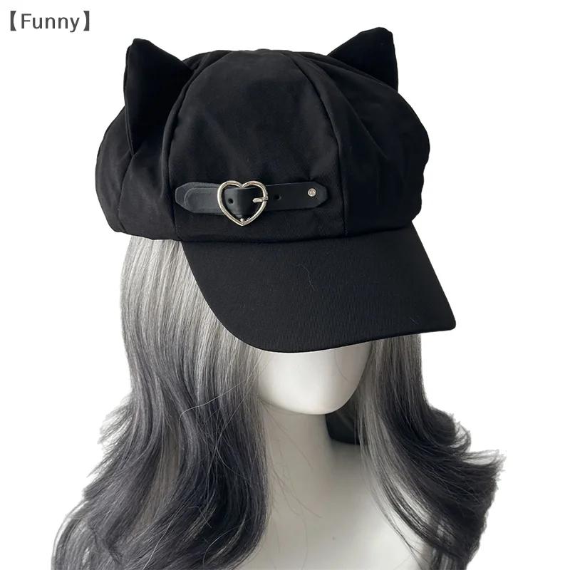 maveraFunny Orecchie de chat Harajuku gothique Lolita béret Y2K filles Steampunk Punk fermeture écla