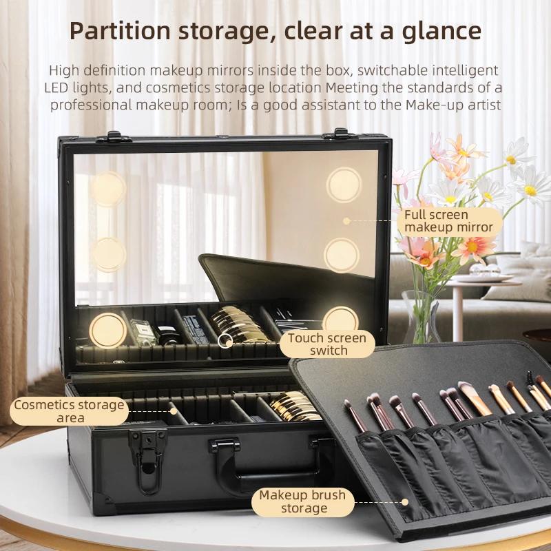 Étui éclairé de voyage pour maquillage avec grand miroir lumineux LED, organisateur de sac Coetic, r