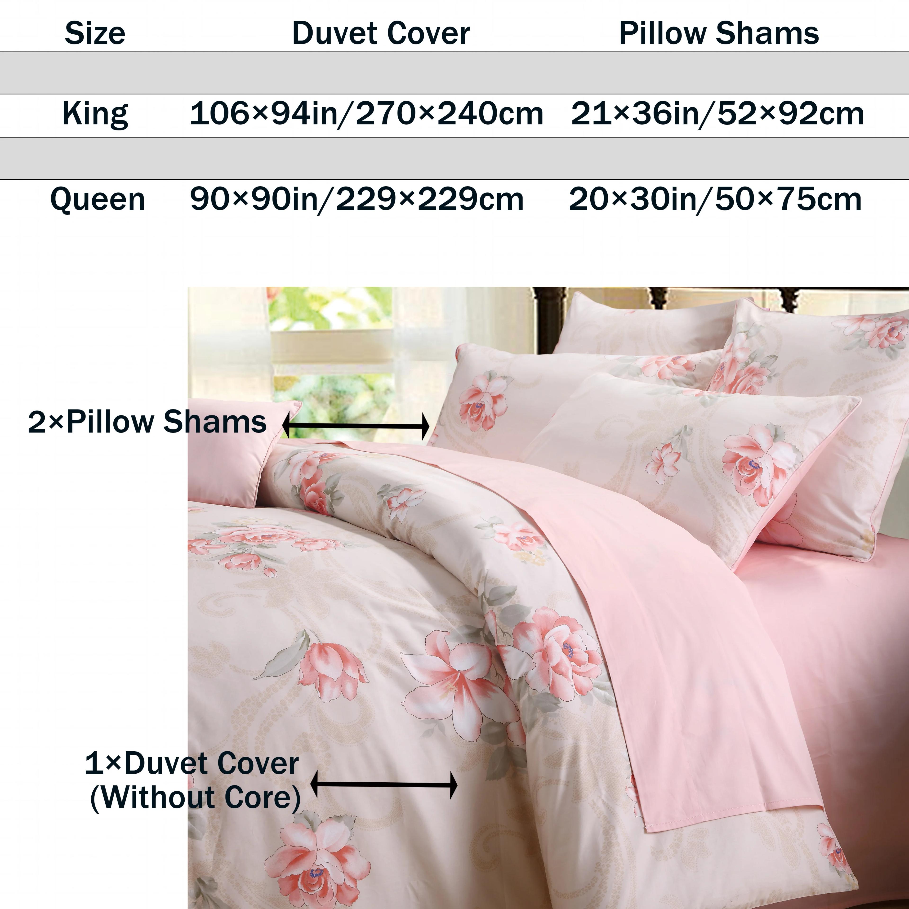 Ensemble de housse de couette 100% coton égyptien 600TC, 3 pièces, motif Rose floraison, doux pour l