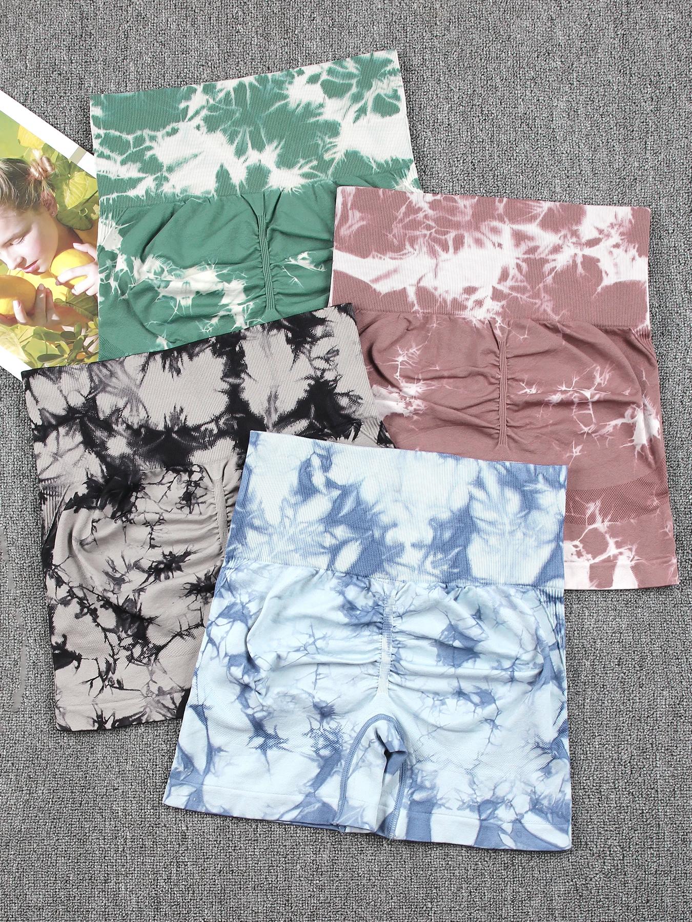 Short d'été teint par nouage pour femme, Fitness, sans couture, taille haute, short de Sport, course