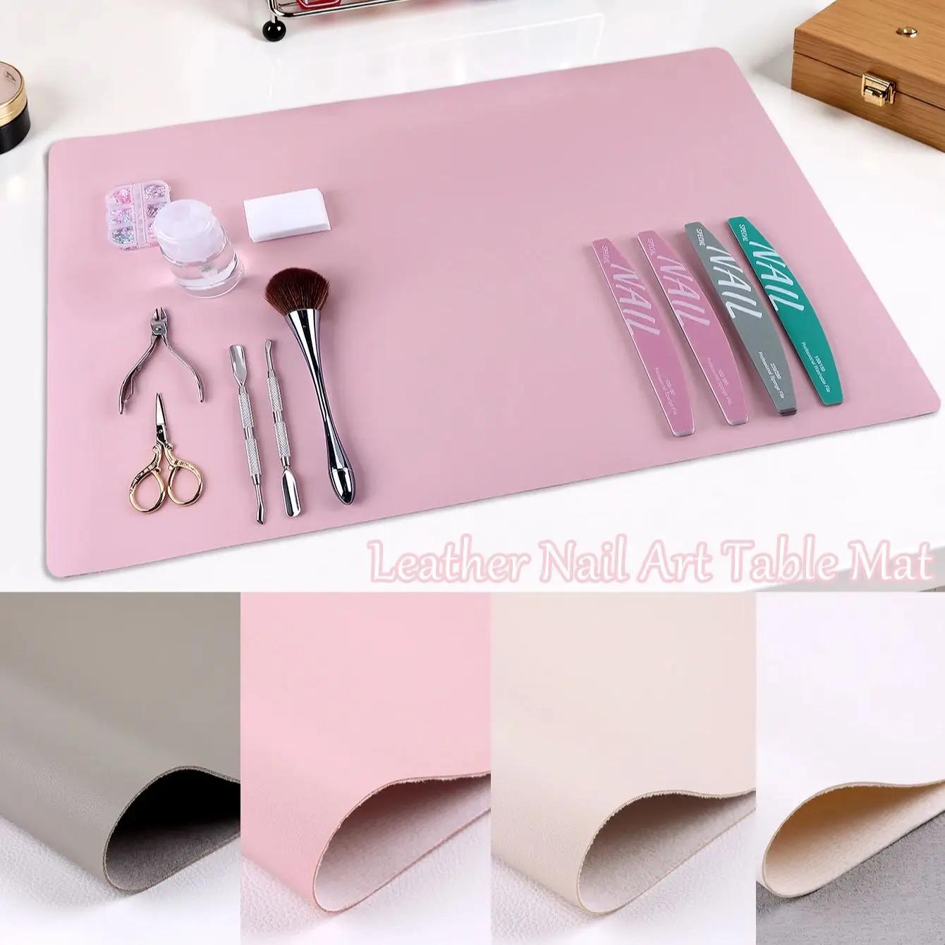 Tapis de table pour nail art, coussin pour ongles en cuir PU microfibre douce rose blanc, coussin de
