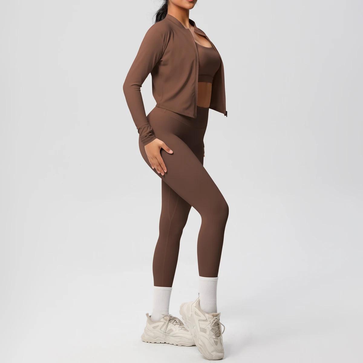 3 pièces vêtements de sport Yoga ensemble gymnastique sport soutien-gorge veste à glissière Leggings