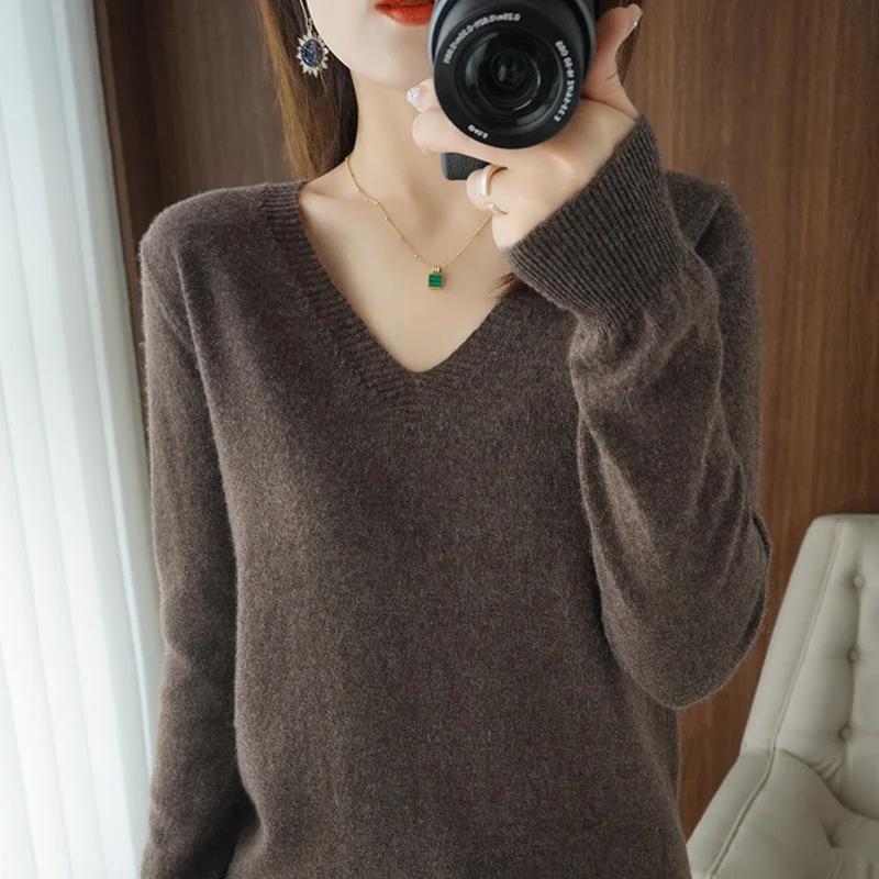 Pull en cachemire à col en V pour femme, col en dentelle, design évidé, décontracté, manches longues