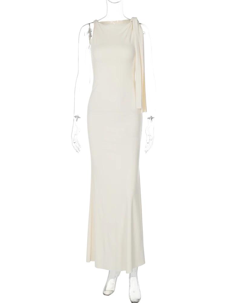 Hugcitar mode solide col rond sans manches Patchwork Sexy moulante Maxi robe de bal été femmes vêtem
