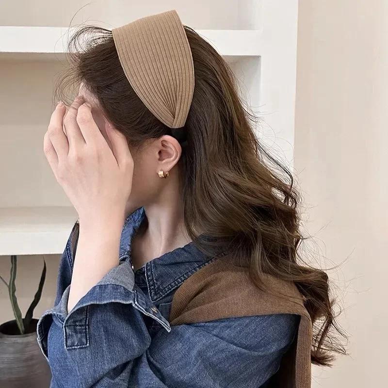 Nouveau doux large tricot coton bandeaux pour femmes filles coréen neutre solide Turban avec dents b