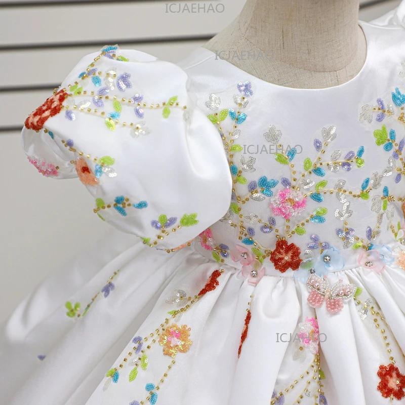 Robe de princesse blanche faite main avec appliques pour enfants, tenue de cérémonie pour filles, id