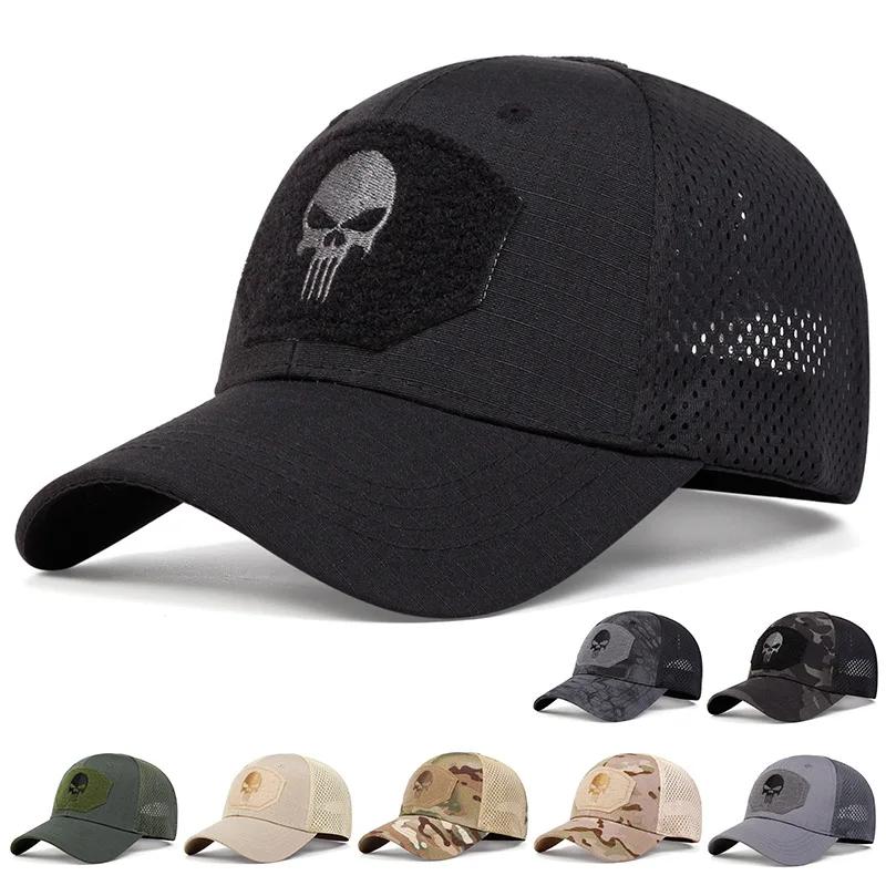 Casquettes de Baseball unisexes brodées de crâne pour hommes, en maille respirante pour l'extérieur,