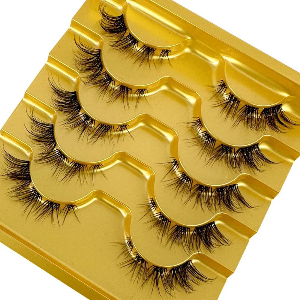 5 paires de cils de vison bande Invisible Extension de cils Faux cils naturels croix grappe fée 3D F