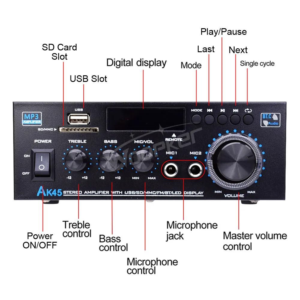 Woopker AK45 amplificateur numérique HiFi puissance maximale 90Wx2 canaux 2.0 Bluetooth Surround son