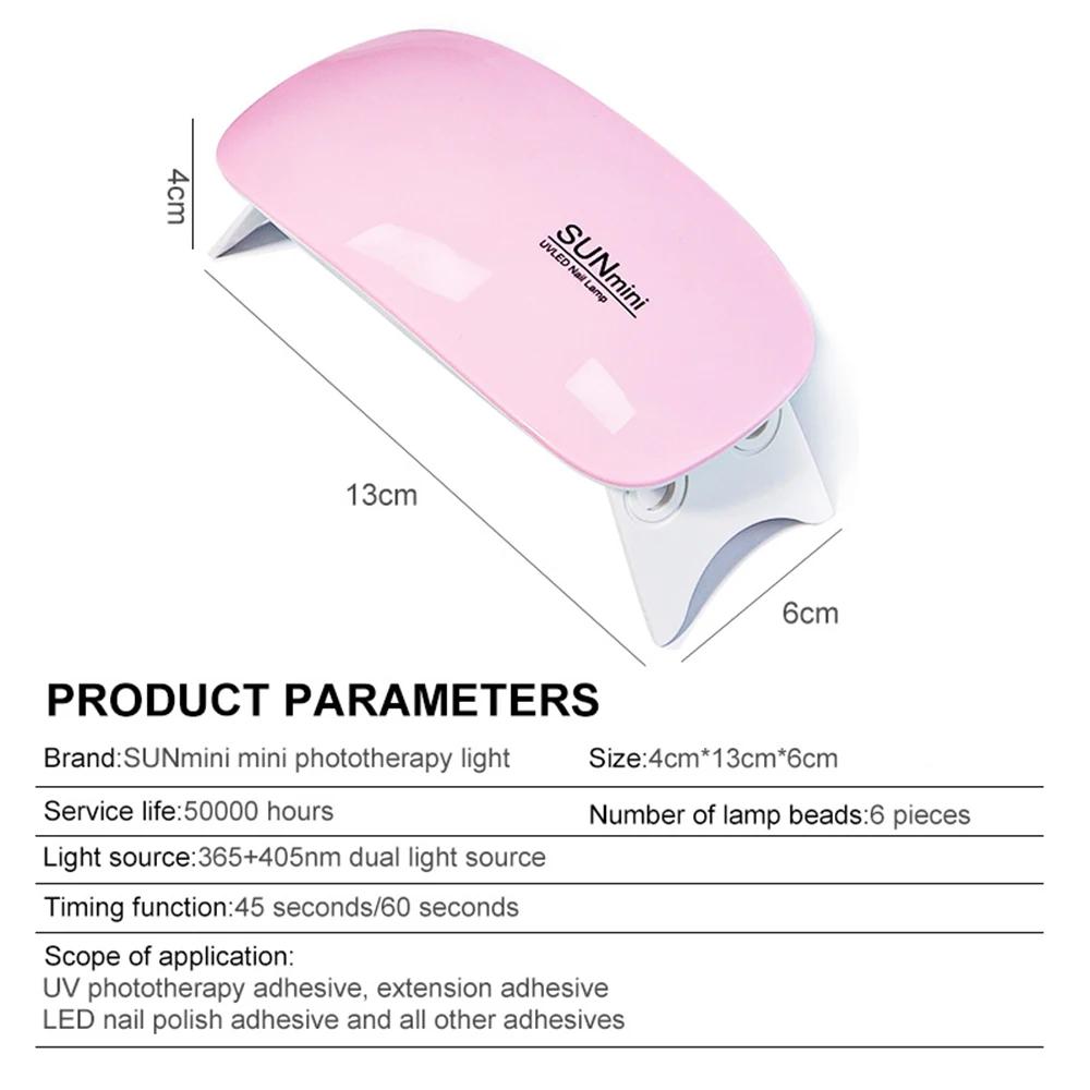 Mini lampe de séchage des ongles portable, 6 LED, lampe UV pour le séchage du vernis, vernis gel ave