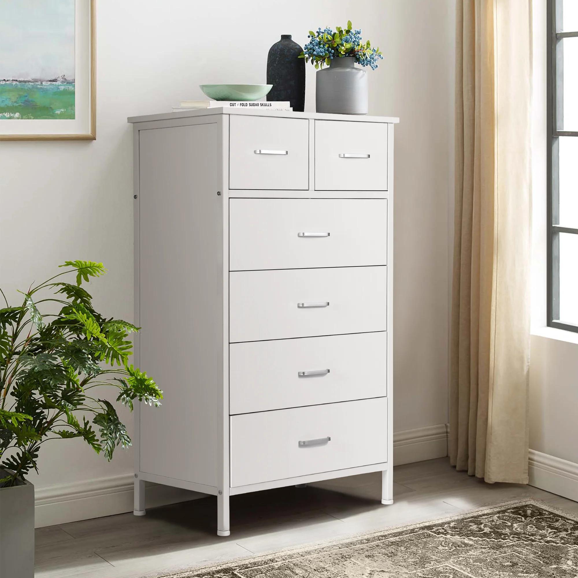 Commode de rangement avec cadre en acier, commode, armoire, blanc, 6 portes, MELfur ser, chambre à c