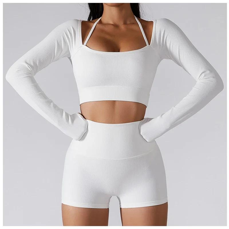 Ensemble de Yoga pour femmes, vêtements de gymnastique, survêtement, manches longues, haut court, so