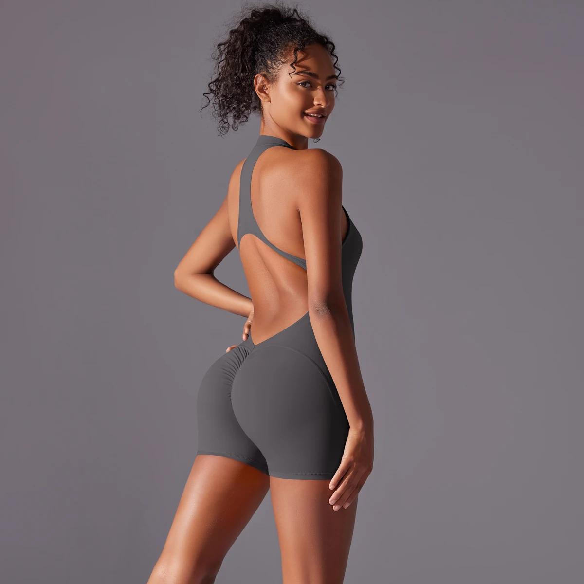 Body yoga femme séchage rapide - Combinaison zippée ajourée - Ensemble sport couleur unie