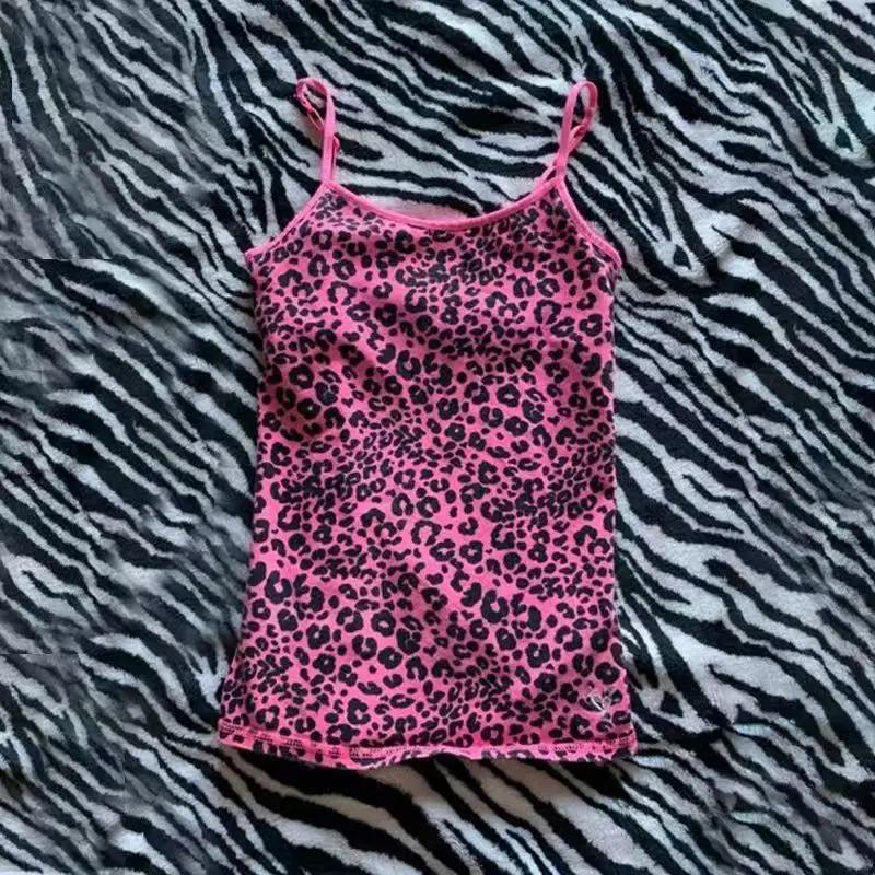 Camisole motif léopard rock esthétique emo girl Y2K crop tops décontracté punk hottie harajuku hip h