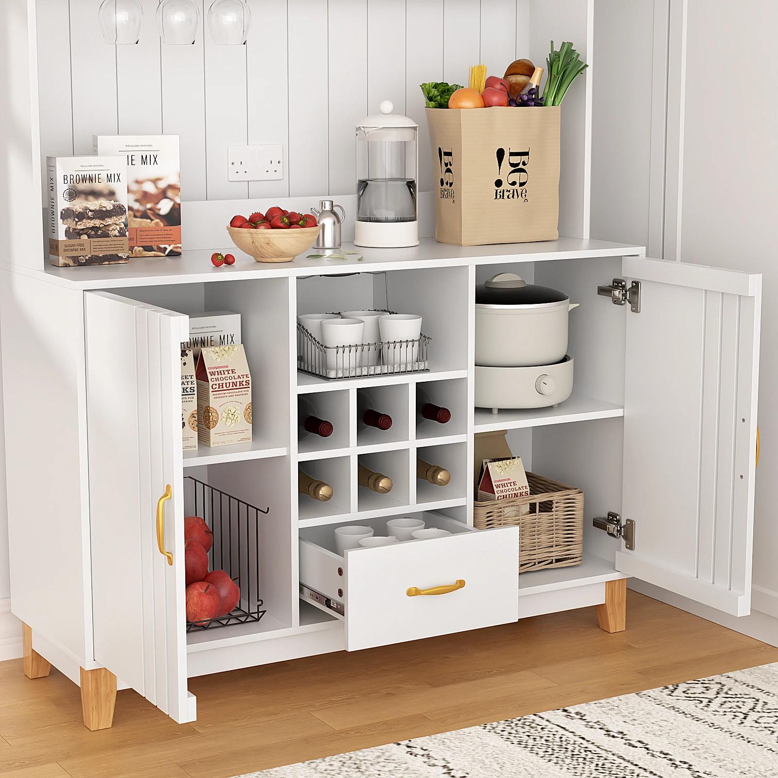 Garde-manger de cuisine haut de 78.7 "avec support pour micro-ondes, clapier autoportant avec porte-