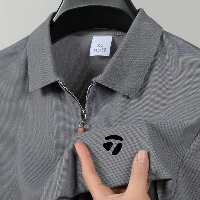 Nouveau T-shirt de golf pour homme, col semi-zippé, manches courtes amincissantes, haut décontracté