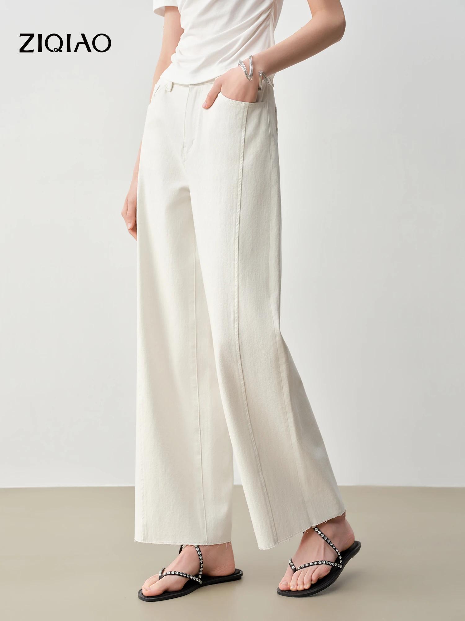ZIQIAO Jean droit patchwork à bords effilochés longueur cheville pour femme – Nouveautés Printemps 2
