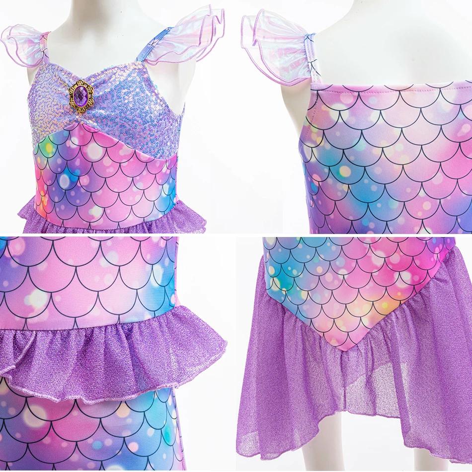 Robes de princesse sirène violettes pour filles, imprimé à motifs de poisson, Costume queue de poiss