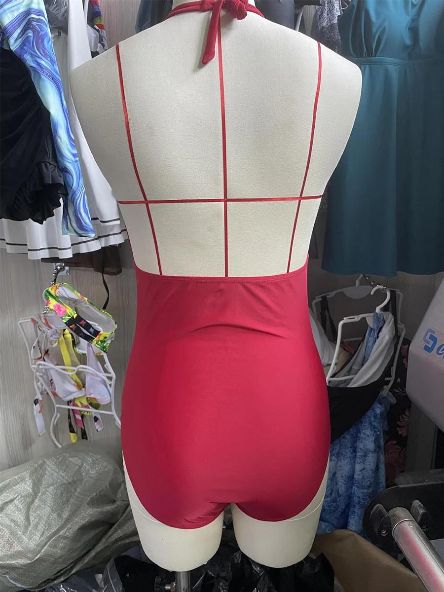 Maillot de bain une pièce froissé froncé pour femmes, Monokini, dos nu, vêtements de plage, 2025, ma