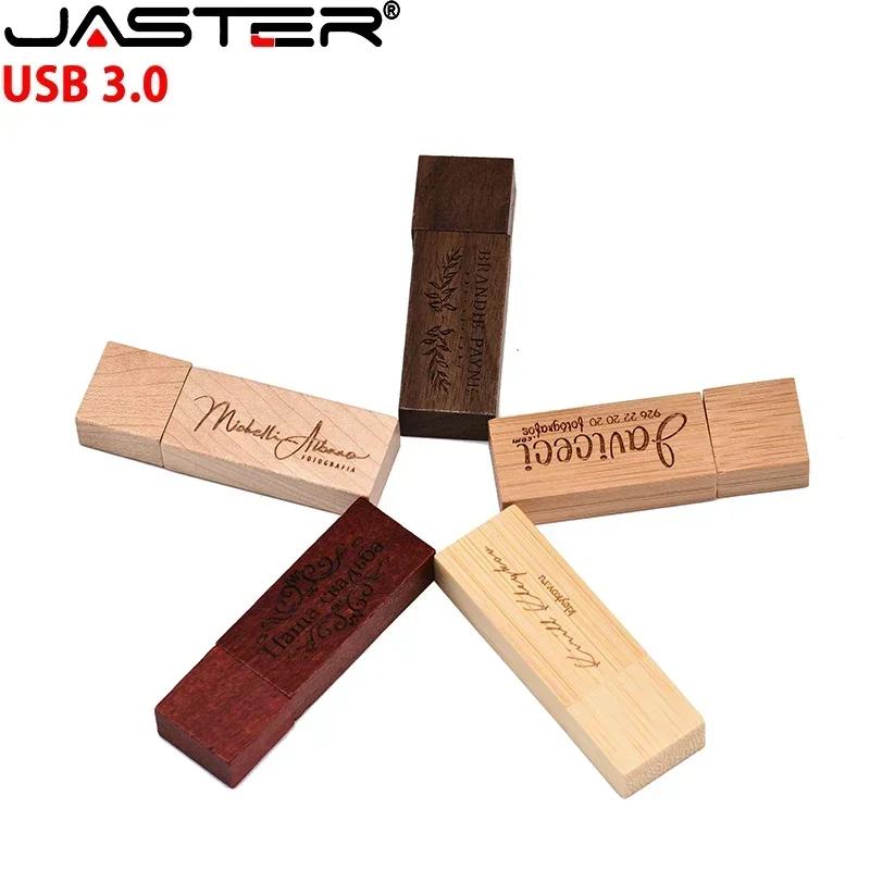 JASTER Lot de 10 clés USB 3.0 en bois, 128 Go, avec logo personnalisé gratuit, clé USB 64 Go, clé US