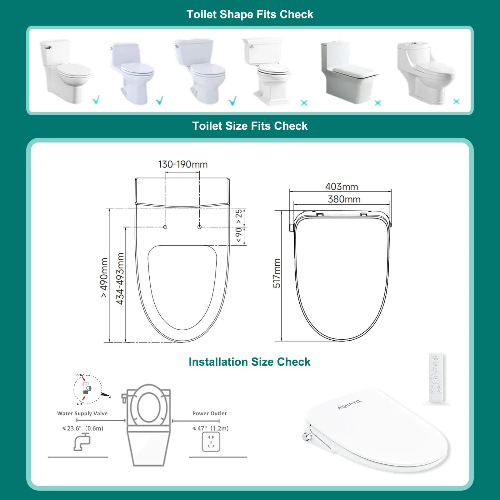 AQUATIZ Bidet de toilette intelligent allongé, siège de toilette électrique à clipser, eau chaude ré