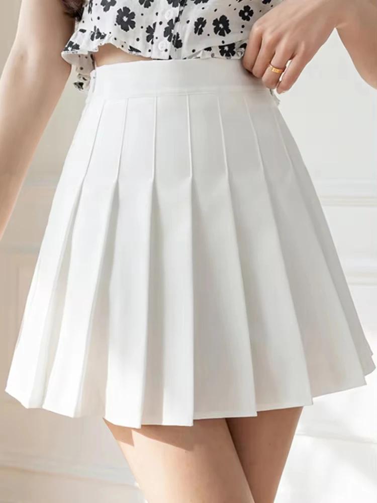 Jupes plissées blanches pour femmes, taille haute, fermeture éclair, Mini jupes de danse JK, noires,