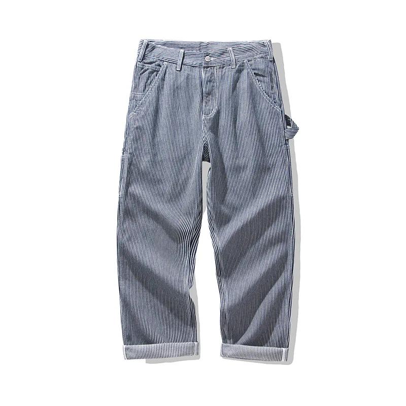 Jeans de chemin de fer rétro pour hommes, pantalons en denim dense, pantalons lourds, multi-poches,