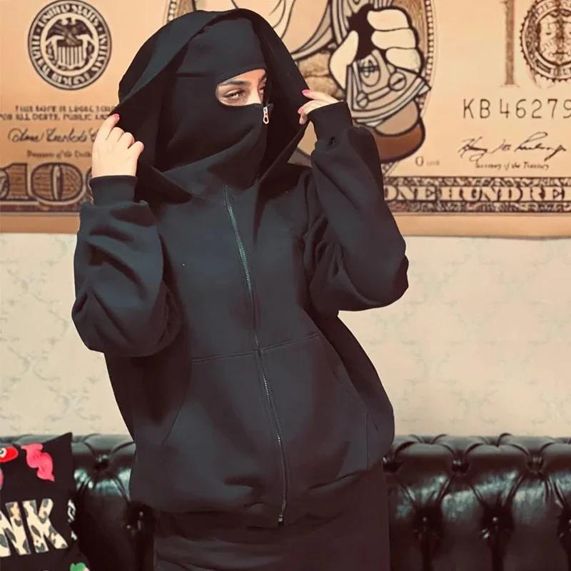 Cagoule à capuche zippée pour homme, sweat-shirt chaud et décontracté, Y2K, avec masque facial à cap