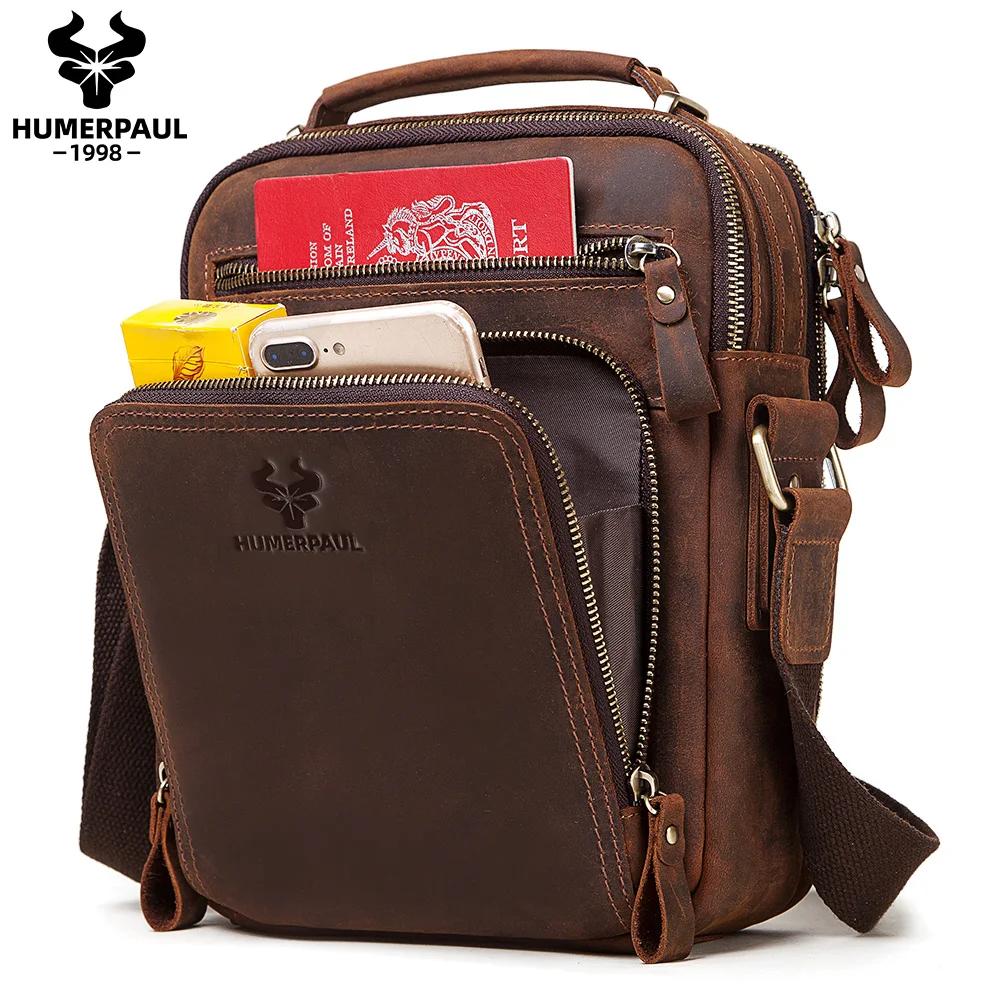 HUMERPAUL sac à bandoulière en cuir véritable pour hommes sacs croisés Vintage grande capacité mâle