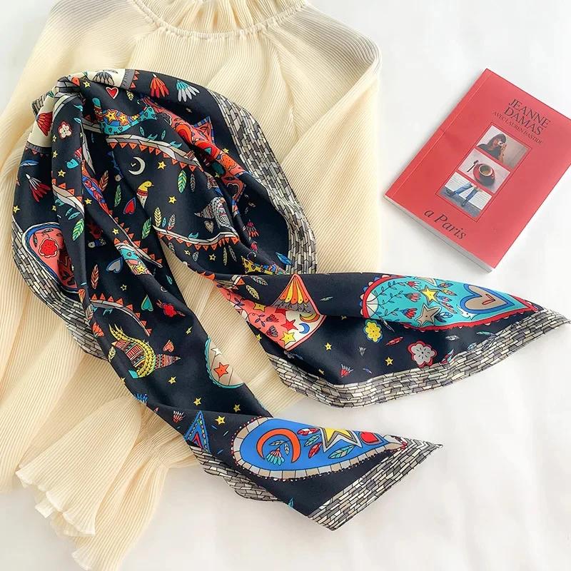Foulard carré en sergé de soie pour femmes, châles et enveloppes de tête de luxe, imprimé arbre à ch