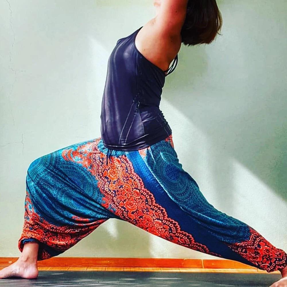 Pantalon bohème femmes pantalons Mujer Hippie taille haute rayonne Harem Baggy Boho Yoga vêtements d