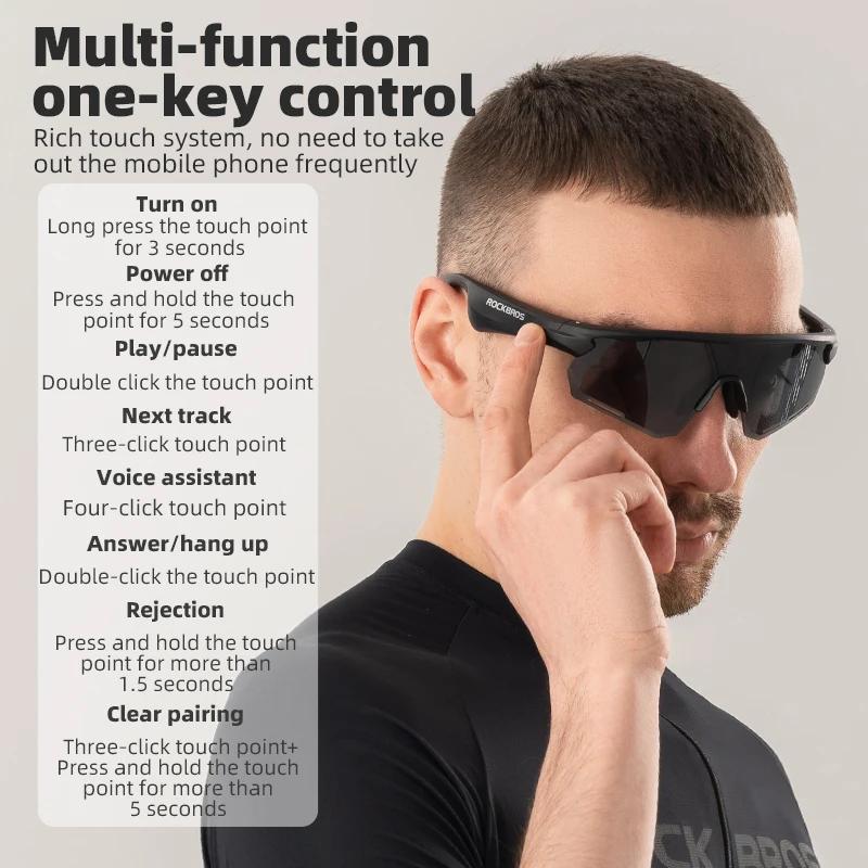Lunettes vélo ROCKBROS Bluetooth Vstimulations - 120mAh charge pour cyclisme VTT route course sport conduite