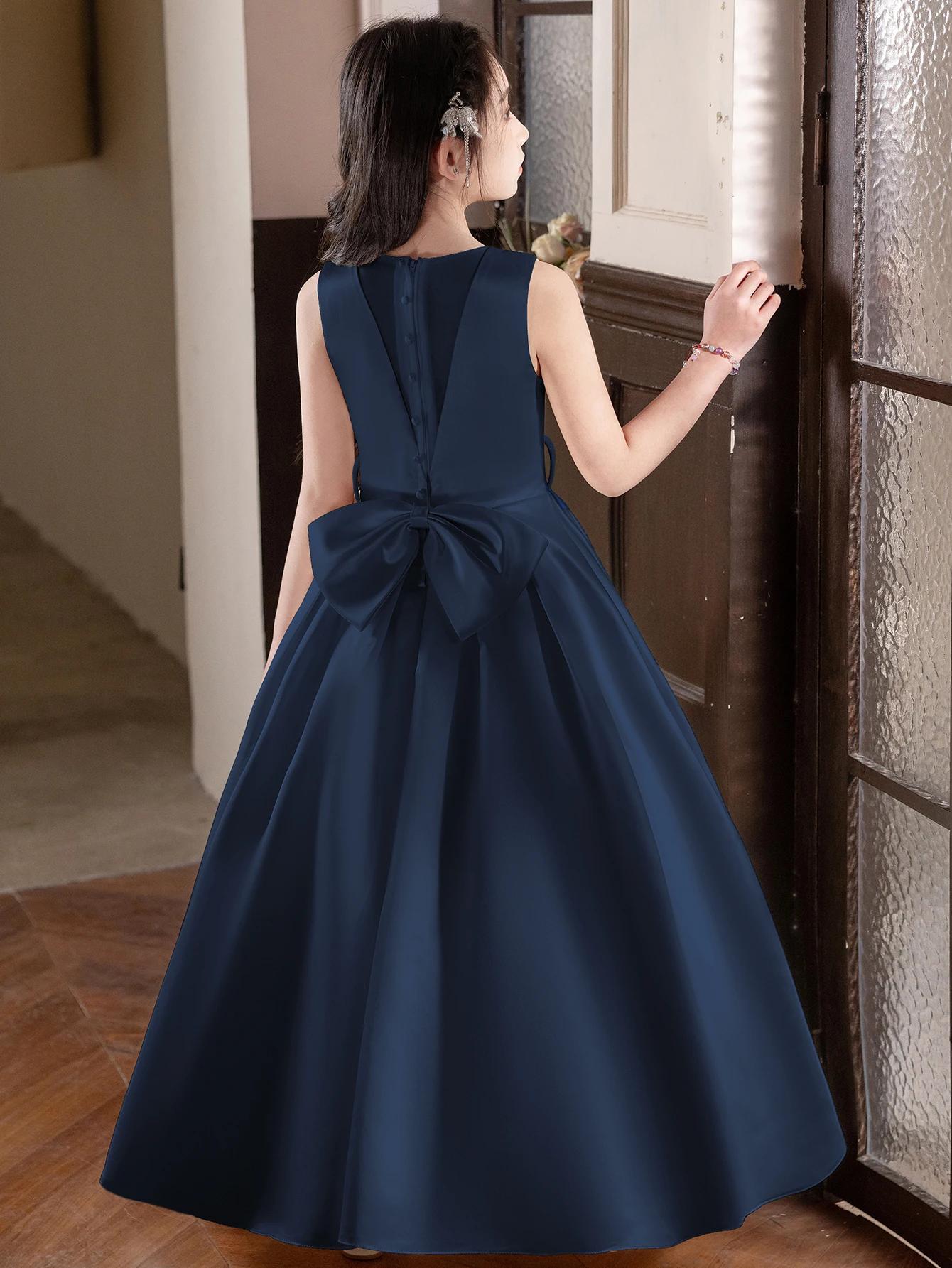 Robe longue bleu roi pour adolescente, robe de soirée, robe de demoiselle d'honneur avec grand nœud,
