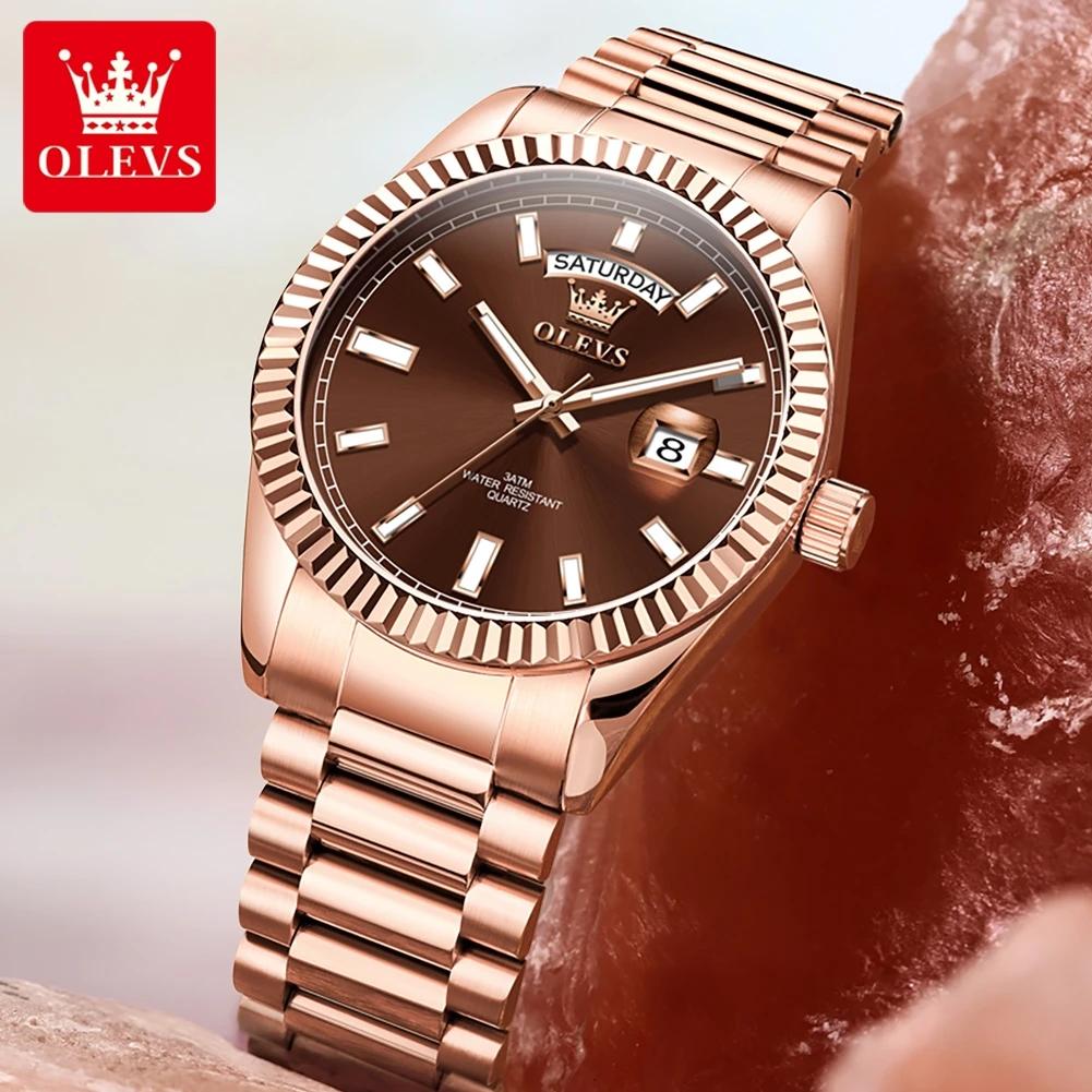 OLEVS montre pour hommes Top marque montre-bracelet de luxe pour hommes mode or Rose en acier inoxyd