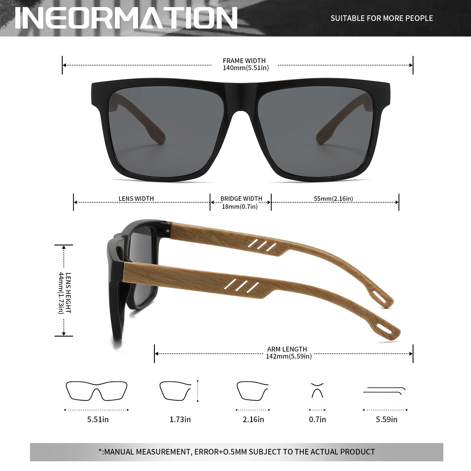 Lunettes de soleil à charnière à ressort en grain de bois, monture carrée rétro classique, confort u