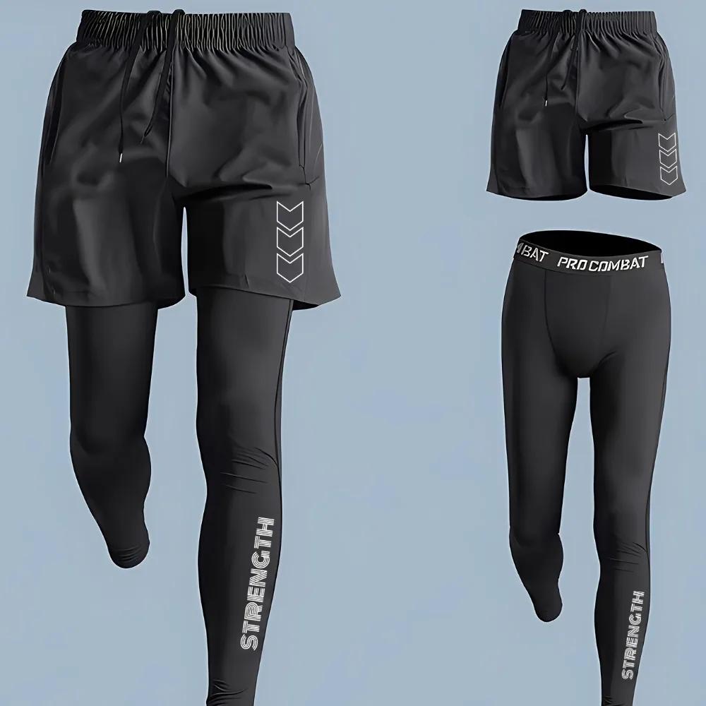 Pantalon de sport de compression 2 en 1 pour hommes, pantalon d'entraînement à séchage rapide, panta