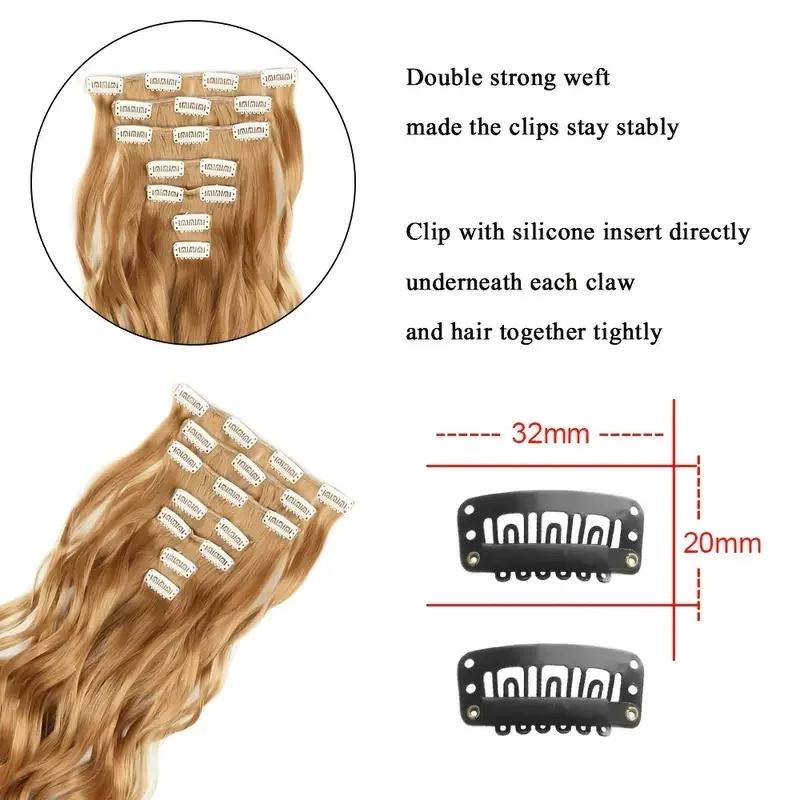 Extensions capillaires synthétiques à clips, 7 pièces, tête complète de 22 pouces, longues, bouclées