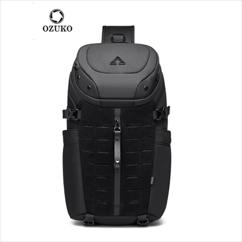 Ozuko-Sac à bandoulière étanche pour homme, sac de poitrine, sac à bandoulière antivol, USB, message