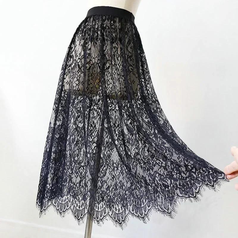 Été femmes maille dentelle Transparent longue Tulle jupe mode coréenne Sexy dames élastique taille h