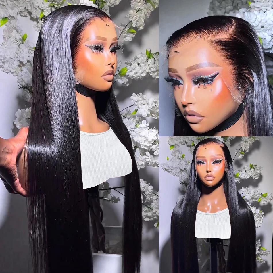 Perruque Lace Frontal Wig 360 transparente, cheveux naturels lisses, 4x4, 13x4, 13x6, 30 32 34 pouce