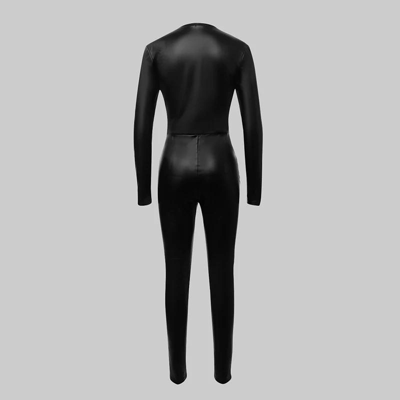 Krisnanas femmes PU cuir combinaisons femme vêtements élégant col à glissière Cool combinaison Leggi