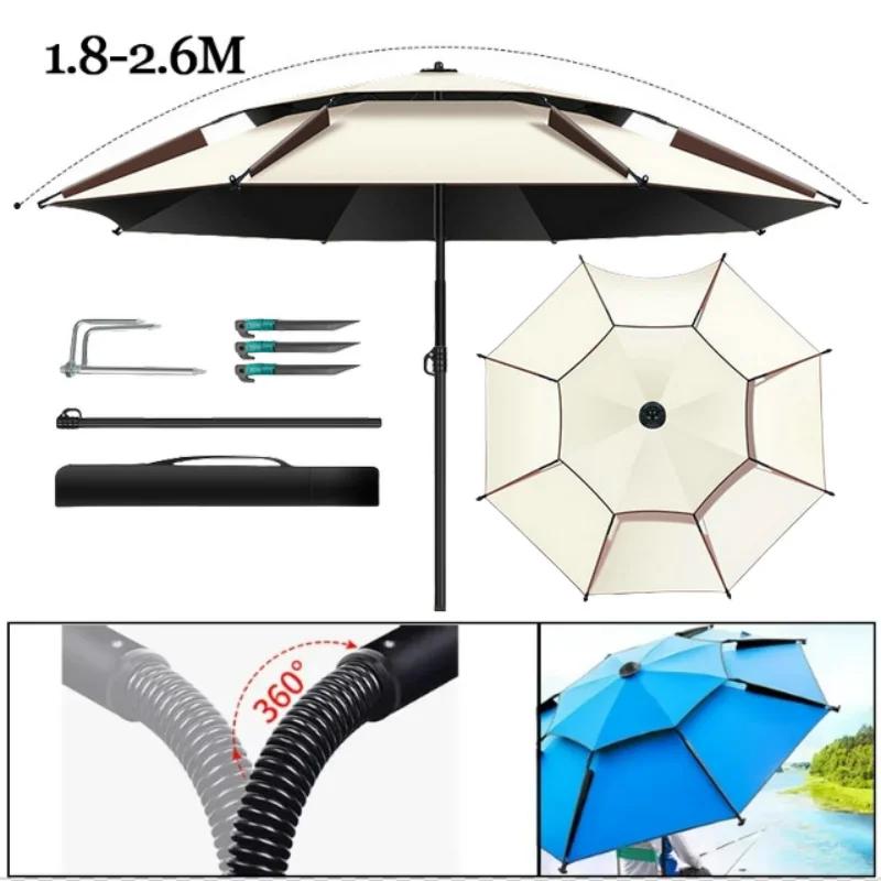 1.8-2.6M Parasol parapluie de pêche Double couche Protection solaire extérieure Camping parapluie im