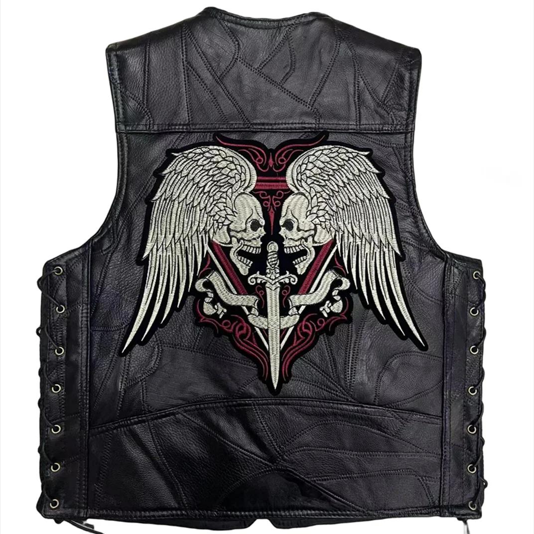 Gilet de moto en cuir pour homme, veste de motard punk, gilet d'équitation, veste de moto en fibre,