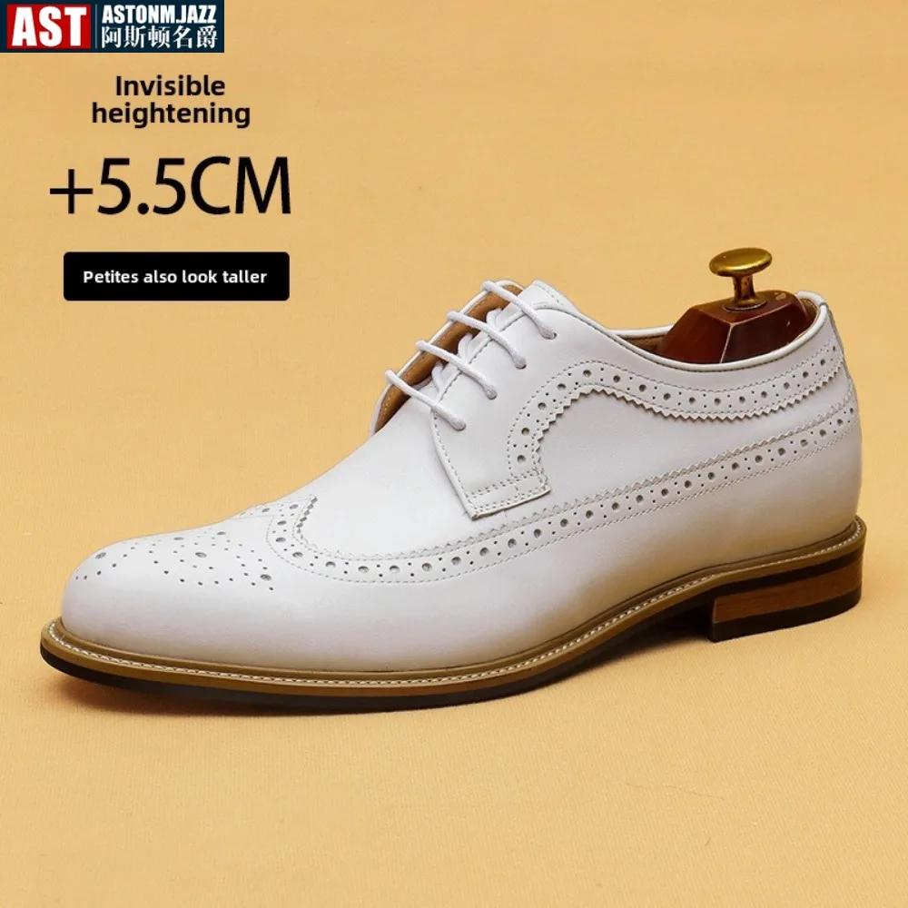 Chaussures habillées de luxe pour hommes en cuir véritable richelieu bout d'aile Oxford blanc à lace