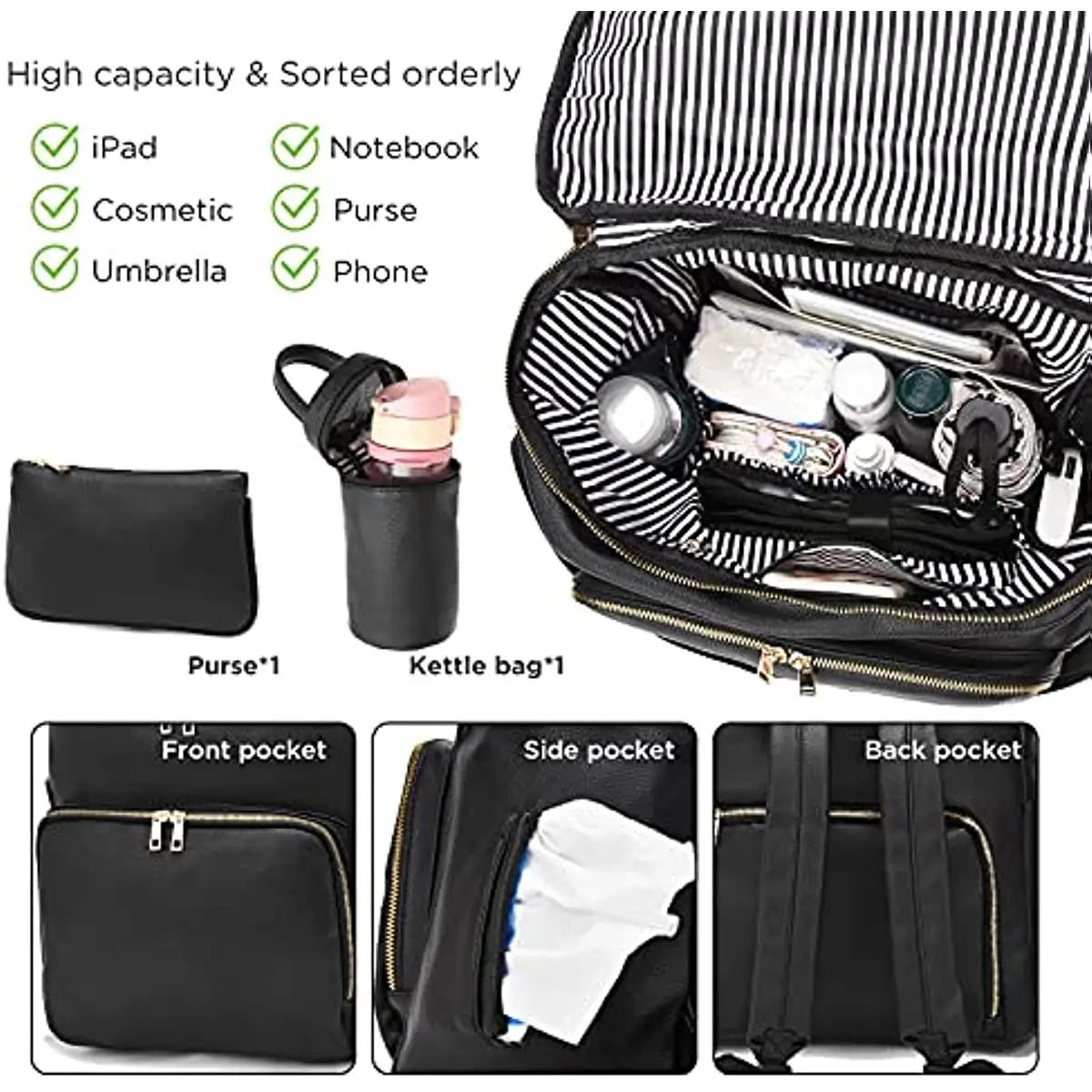 Sac à dos à langer en cuir pour femme, sac à dos de voyage pour bébé, grande capacité avec sangles d